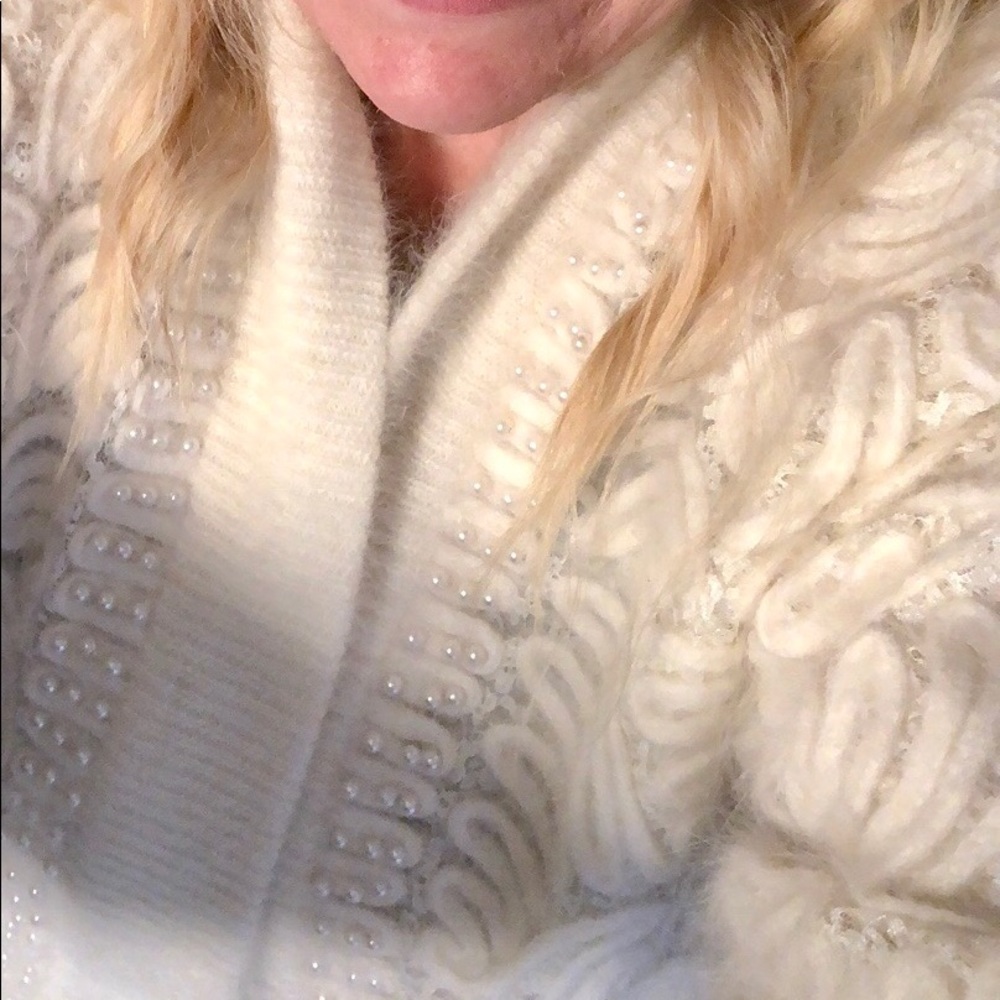 vintage angora, lace and pearls wedding cardigan